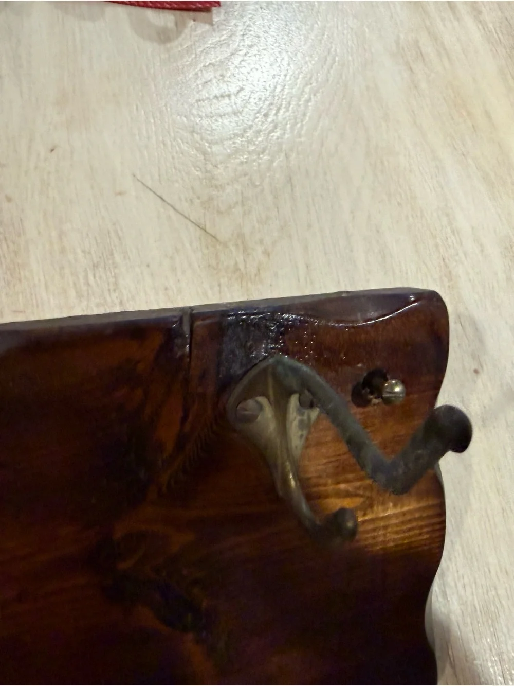 Vintage Wood Wall Hook Coat Rack in with Antique Brass and Eagle Accents